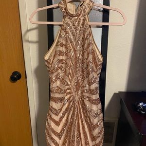 Rose Gold Mid thigh length dress from FashionNova